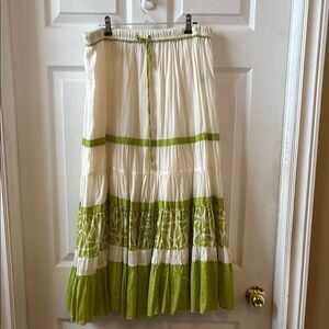 Kaktus White and Green Patterned Tiered  Skirt